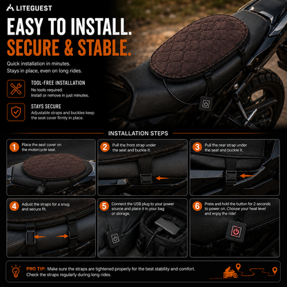 LITEGUEST Heated Motorcycle Seat Cover for Cold Weather Riding