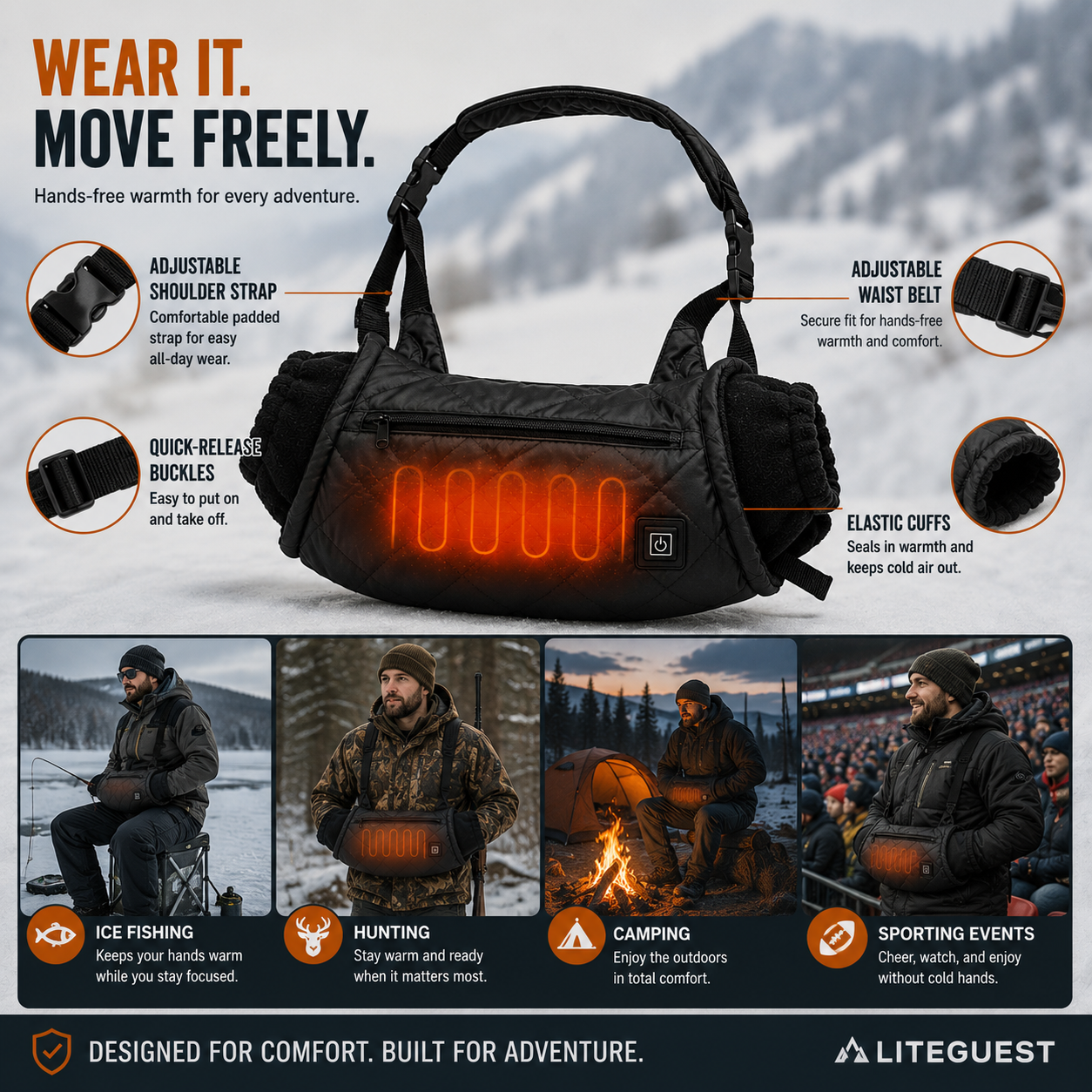 LITEGUEST USB Heated Hand Muff – Winter Outdoor Hand Warmers