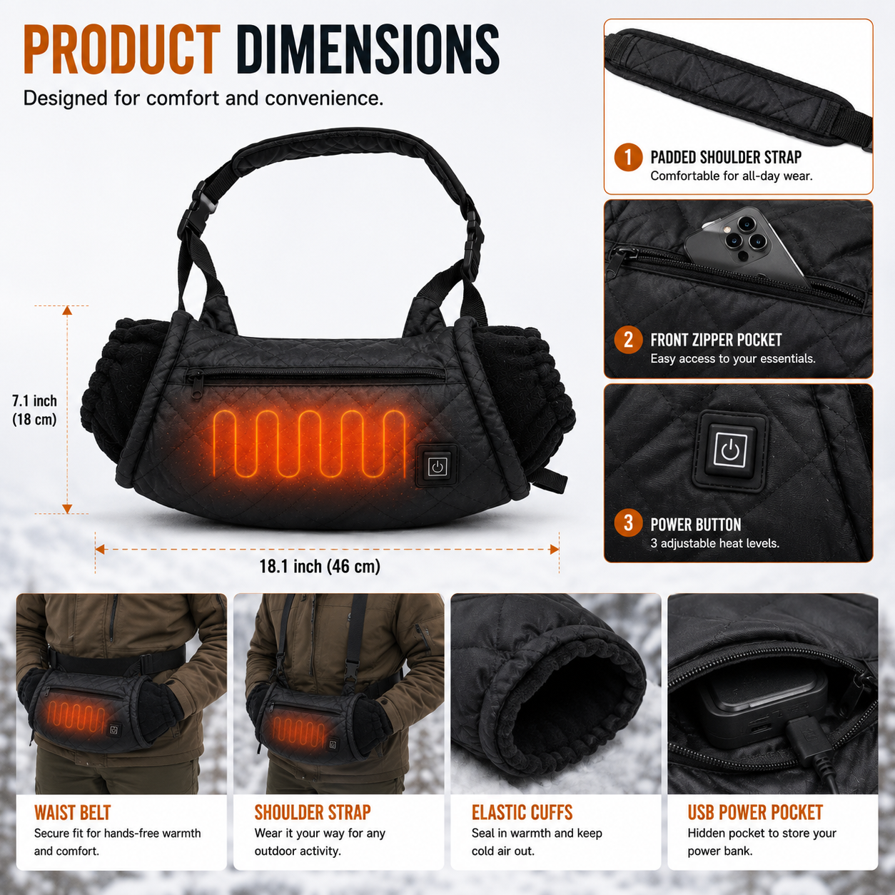 LITEGUEST USB Heated Hand Muff – Winter Outdoor Hand Warmers