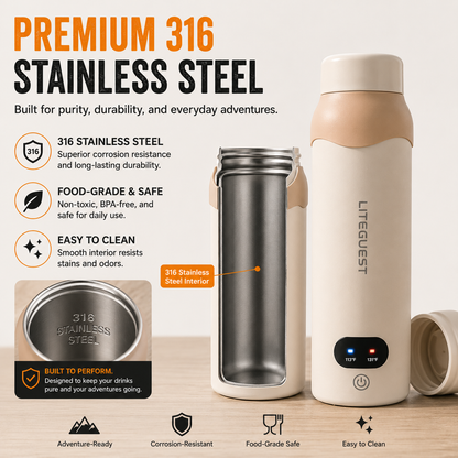 LITEGUEST Portable USB Heated Outdoor Mug 304 Stainless Steel Warm Cup