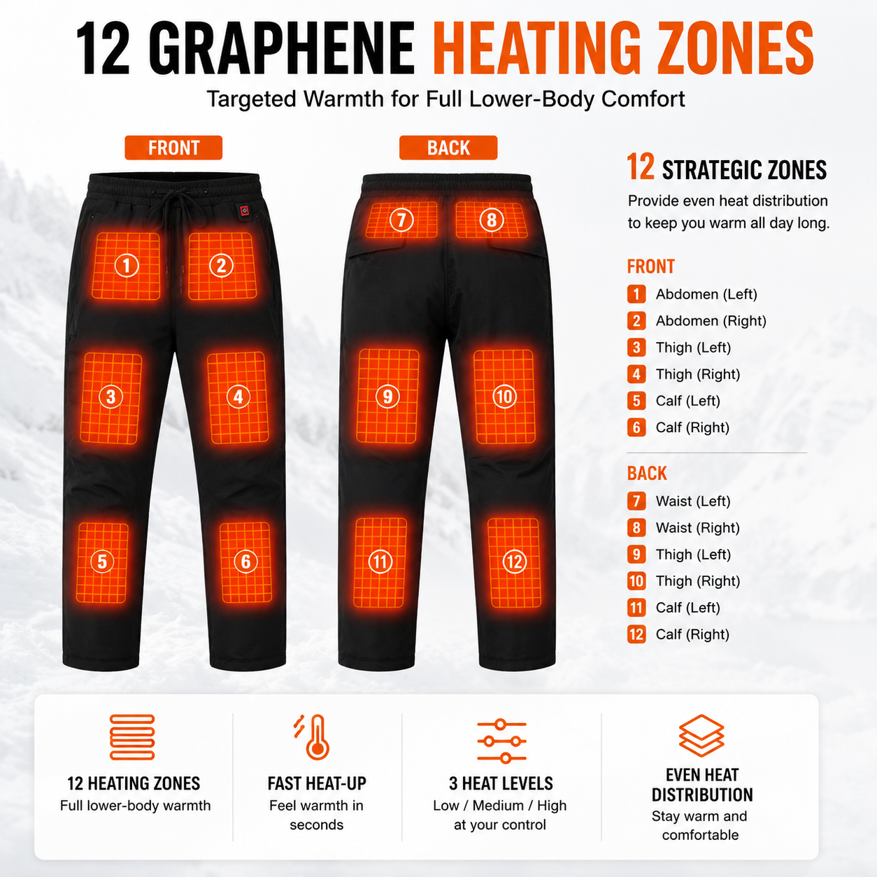 LITEGUEST 12-Zone Heated Pants Fast Heating Windproof Warm for Winter