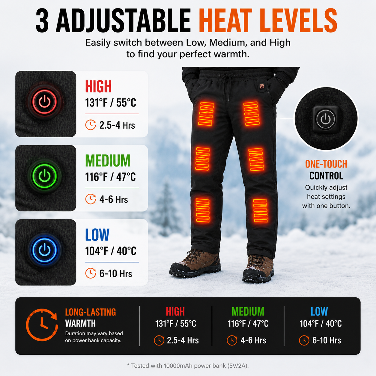 LITEGUEST 12-Zone Heated Pants Fast Heating Windproof Warm for Winter