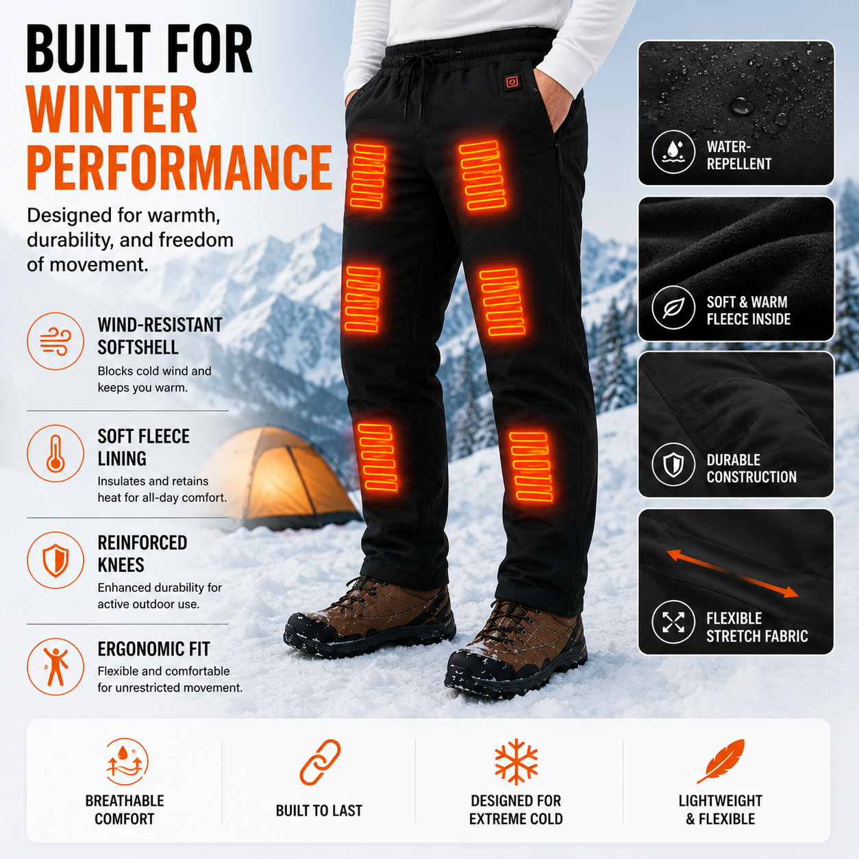 LITEGUEST 12-Zone Heated Pants Fast Heating Windproof Warm for Winter