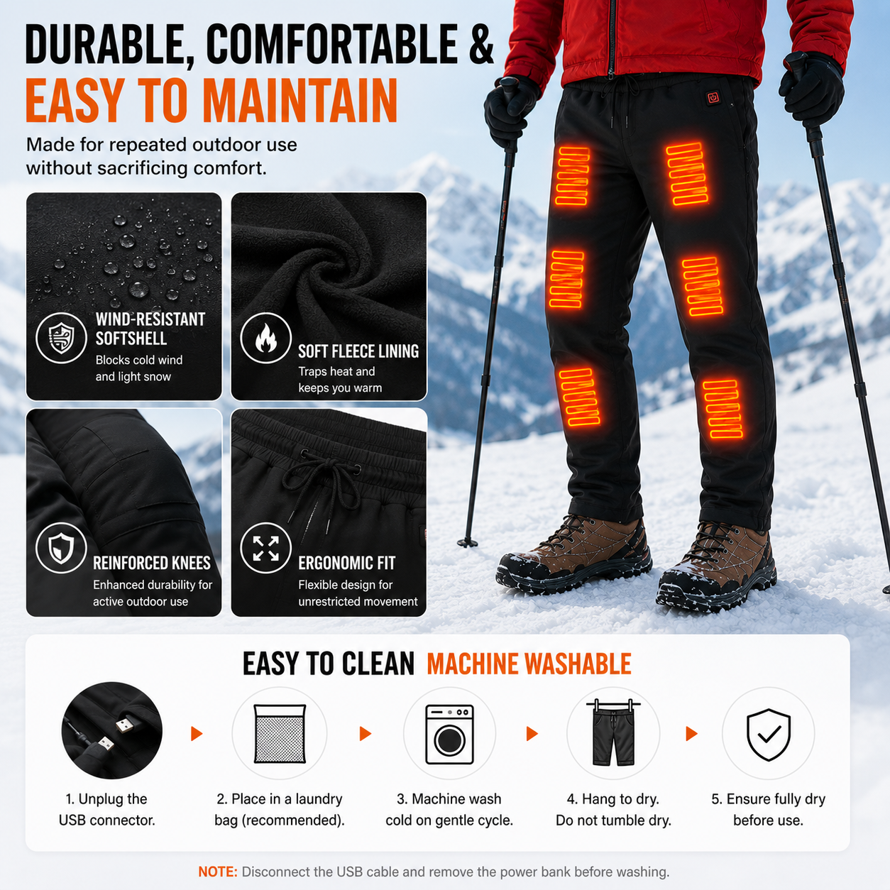 LITEGUEST 12-Zone Heated Pants Fast Heating Windproof Warm for Winter