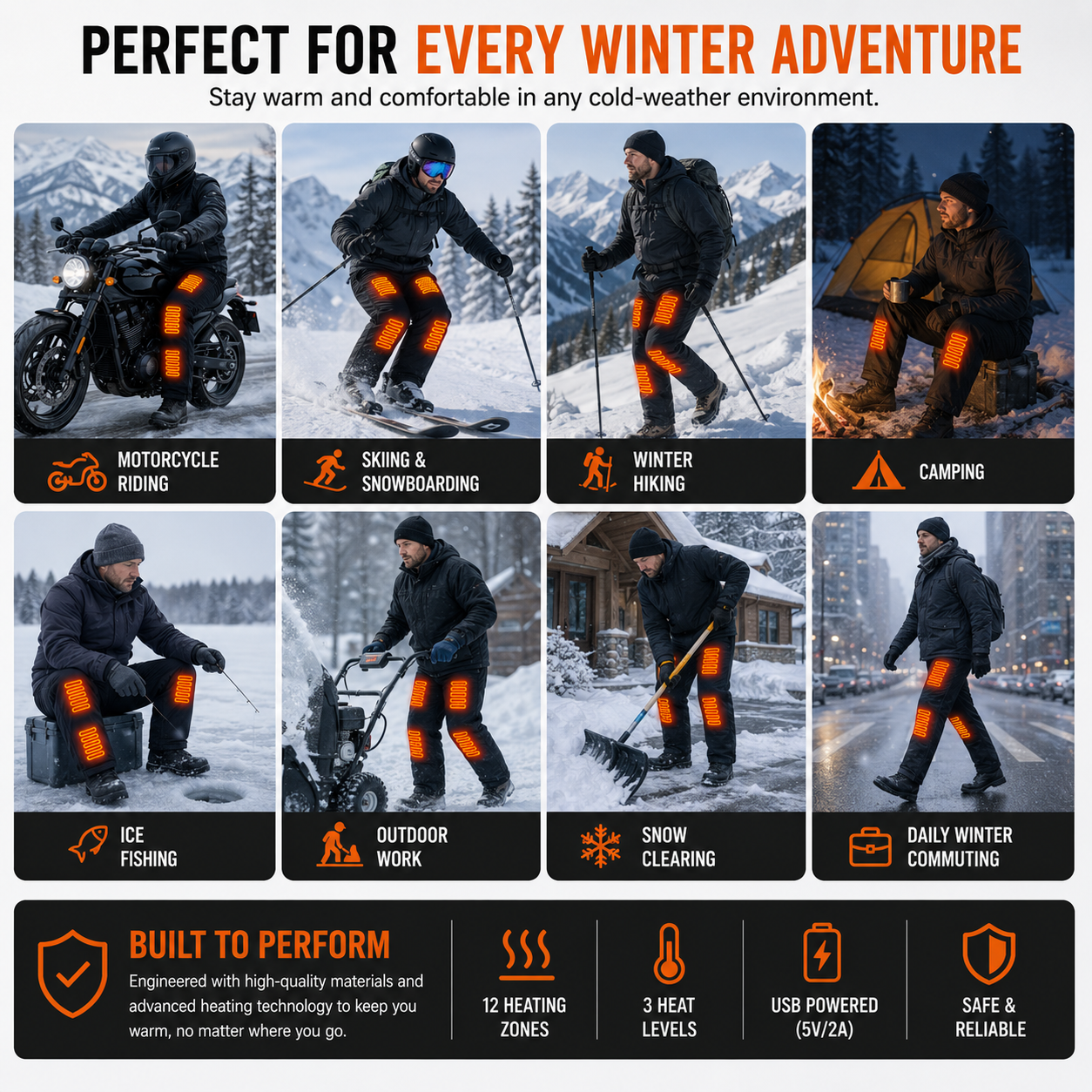 LITEGUEST 12-Zone Heated Pants Fast Heating Windproof Warm for Winter