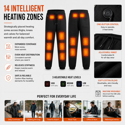 LITEGUEST 14-Zone Heated Pants for Daily Travel & Outdoor Comfort