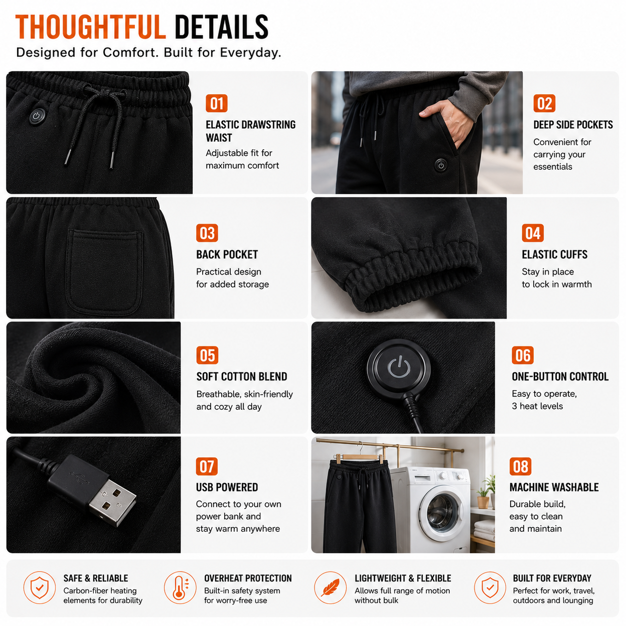 LITEGUEST 14-Zone Heated Pants for Daily Travel & Outdoor Comfort