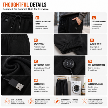 LITEGUEST 14-Zone Heated Pants for Daily Travel & Outdoor Comfort
