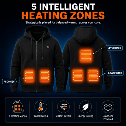 LITEGUEST 5-Zone USB Heated Hoodie Heated Zip-up Hooded Sweatshirt