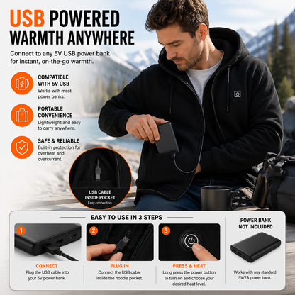 LITEGUEST 5-Zone USB Heated Hoodie Heated Zip-up Hooded Sweatshirt