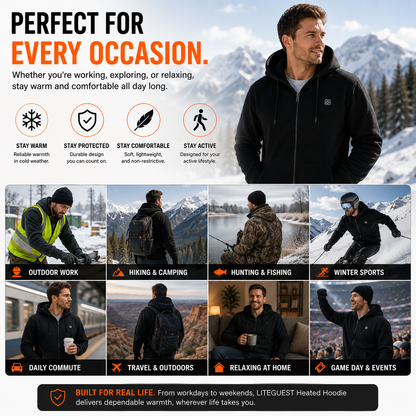 LITEGUEST 5-Zone USB Heated Hoodie Heated Zip-up Hooded Sweatshirt