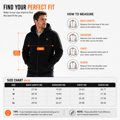 LITEGUEST 5-Zone USB Heated Hoodie Heated Zip-up Hooded Sweatshirt