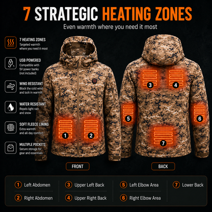 LITEGUEST 7-Zone Heated Camo Jacket Waterproof Outdoor for Winter