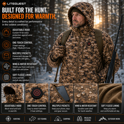 LITEGUEST 7-Zone Heated Camo Jacket Waterproof Outdoor for Winter