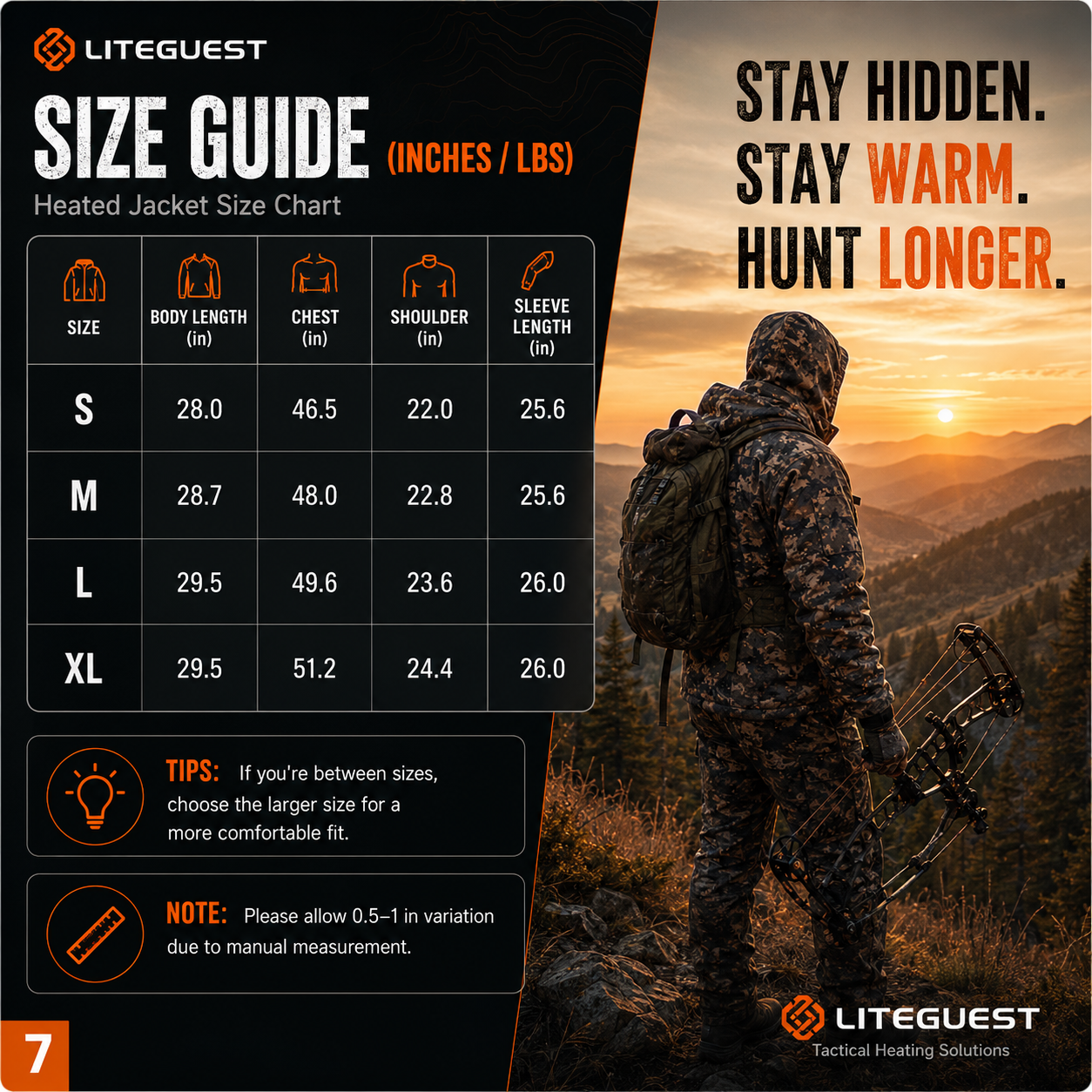 LITEGUEST 7-Zone Heated Camo Jacket Waterproof Outdoor for Winter