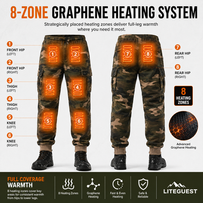 LITEGUEST 8-Zone Heated Pants Cargo Multi-Pocket Outdoor for Winter