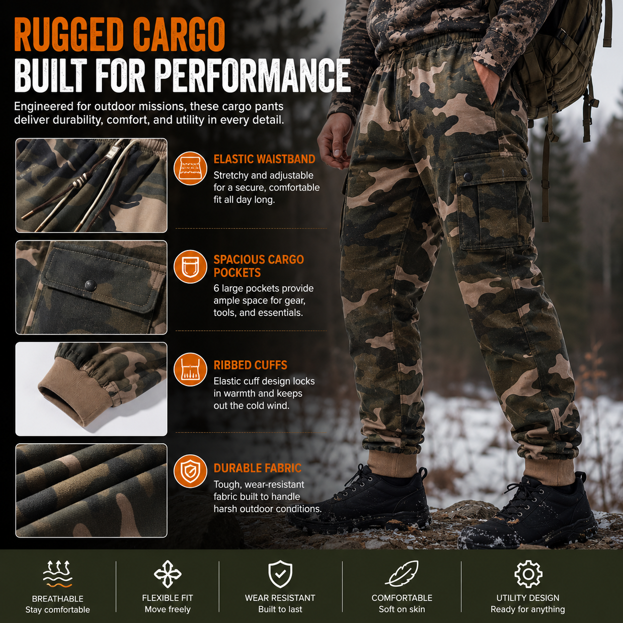 LITEGUEST 8-Zone Heated Pants Cargo Multi-Pocket Outdoor for Winter