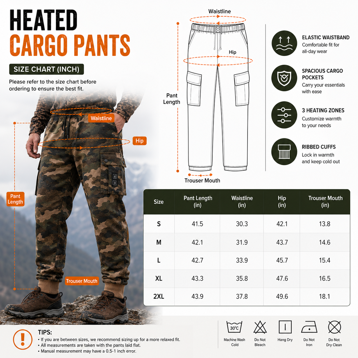 LITEGUEST 8-Zone Heated Pants Cargo Multi-Pocket Outdoor for Winter