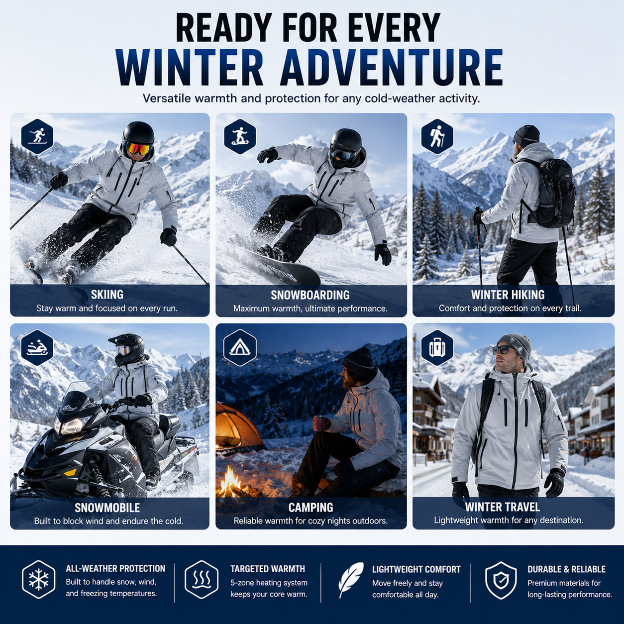 LITEGUEST Waterproof 5-Zone Heated Jacket USB-Powered for Outdoor