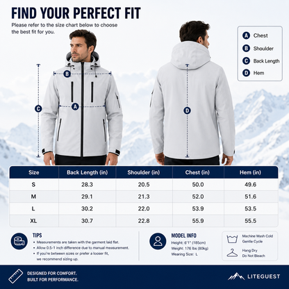 LITEGUEST Waterproof 5-Zone Heated Jacket USB-Powered for Outdoor