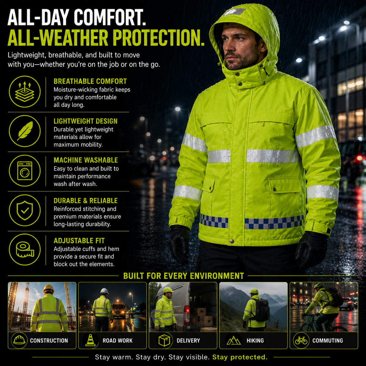 LITEGUEST 8-Zone Heated Reflective Work Jacket for Outdoor Duty