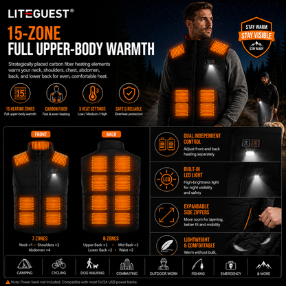 LITEGUEST 14-Zone Heated Vest with LED Light Warming Vest for Winter