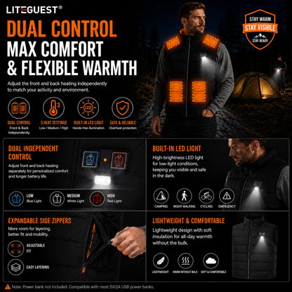 LITEGUEST 14-Zone Heated Vest with LED Light Warming Vest for Winter