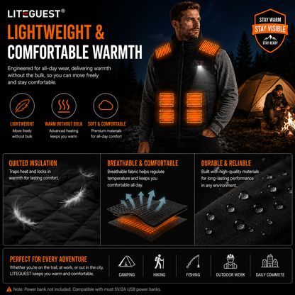 LITEGUEST 14-Zone Heated Vest with LED Light Warming Vest for Winter