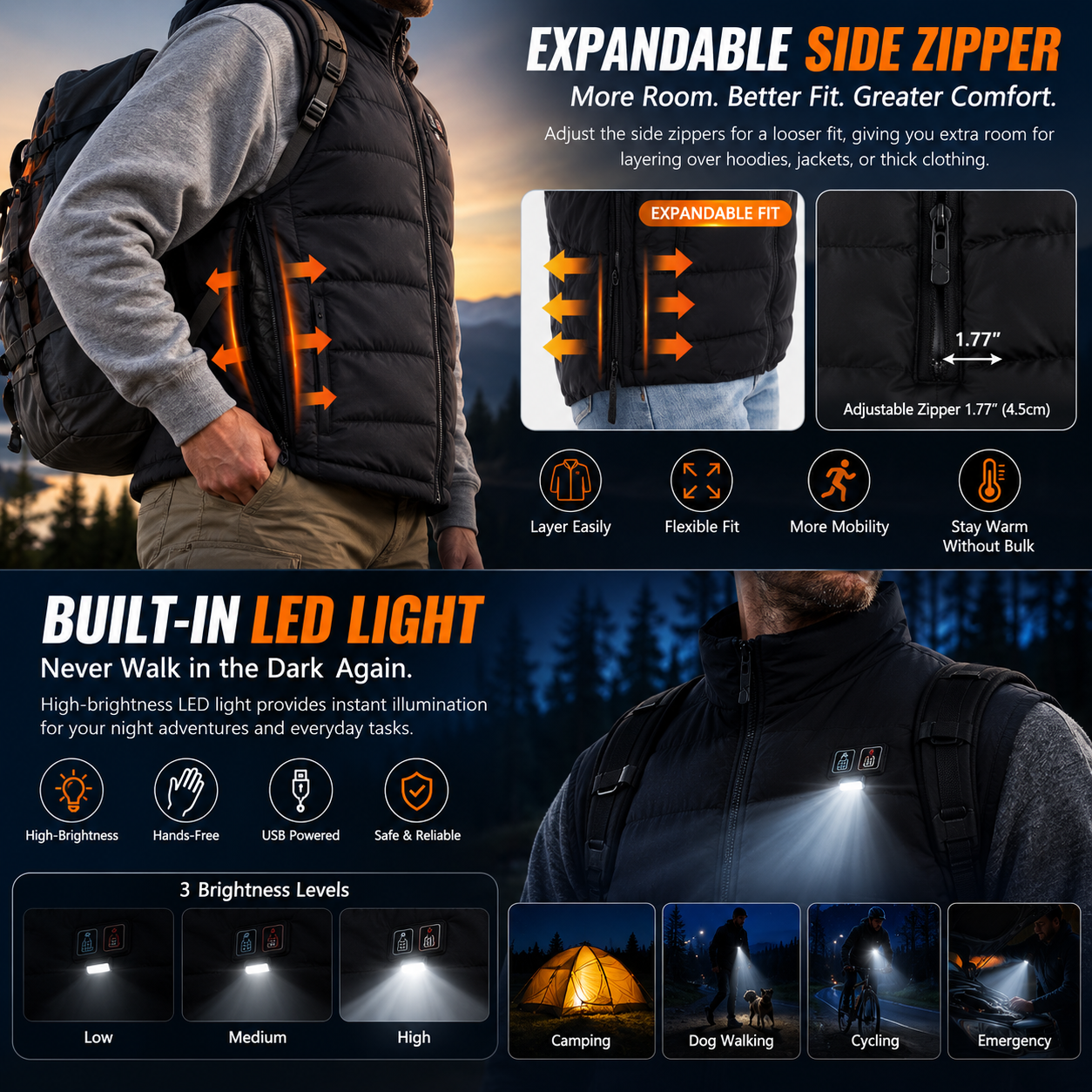 LITEGUEST 14-Zone Heated Vest with LED Light Warming Vest for Winter