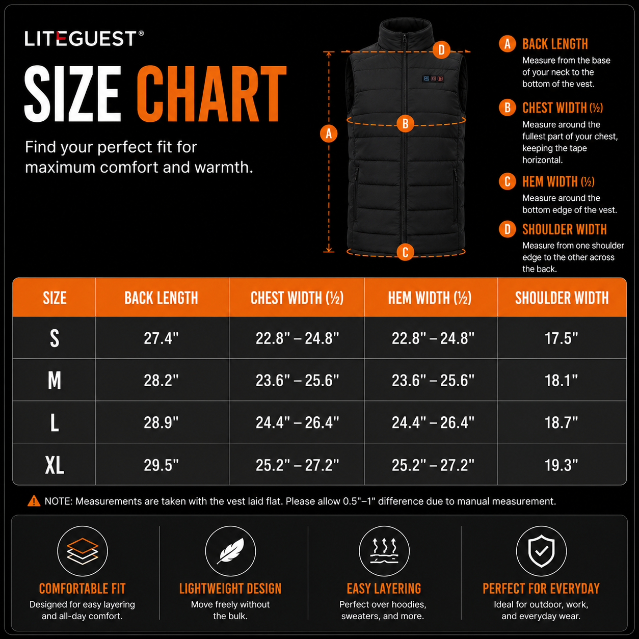 LITEGUEST 14-Zone Heated Vest with LED Light Warming Vest for Winter