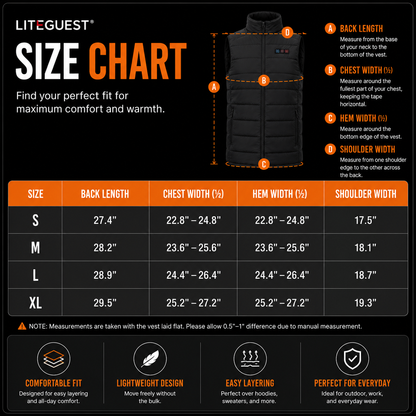 LITEGUEST 14-Zone Heated Vest with LED Light Warming Vest for Winter