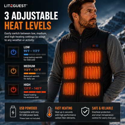 LITEGUEST 17-Zone Dual-Control Heated Vest for Daily Winter Warmth