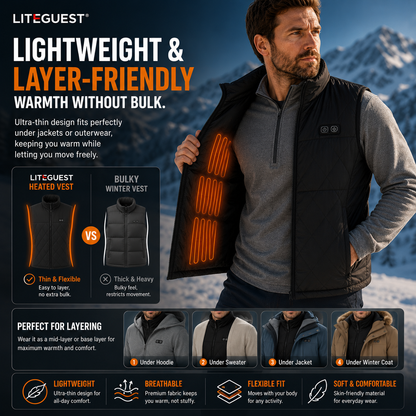 LITEGUEST 17-Zone Dual-Control Heated Vest for Daily Winter Warmth
