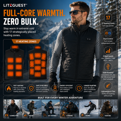 LITEGUEST 17-Zone Dual-Control Heated Vest for Daily Winter Warmth