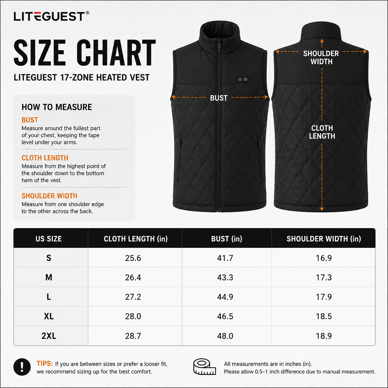 LITEGUEST 17-Zone Dual-Control Heated Vest for Daily Winter Warmth