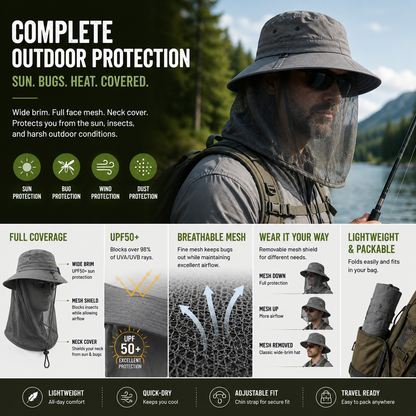 LITEGUEST Mosquito-Proof Fishing Hat – Full Coverage & UPF50+