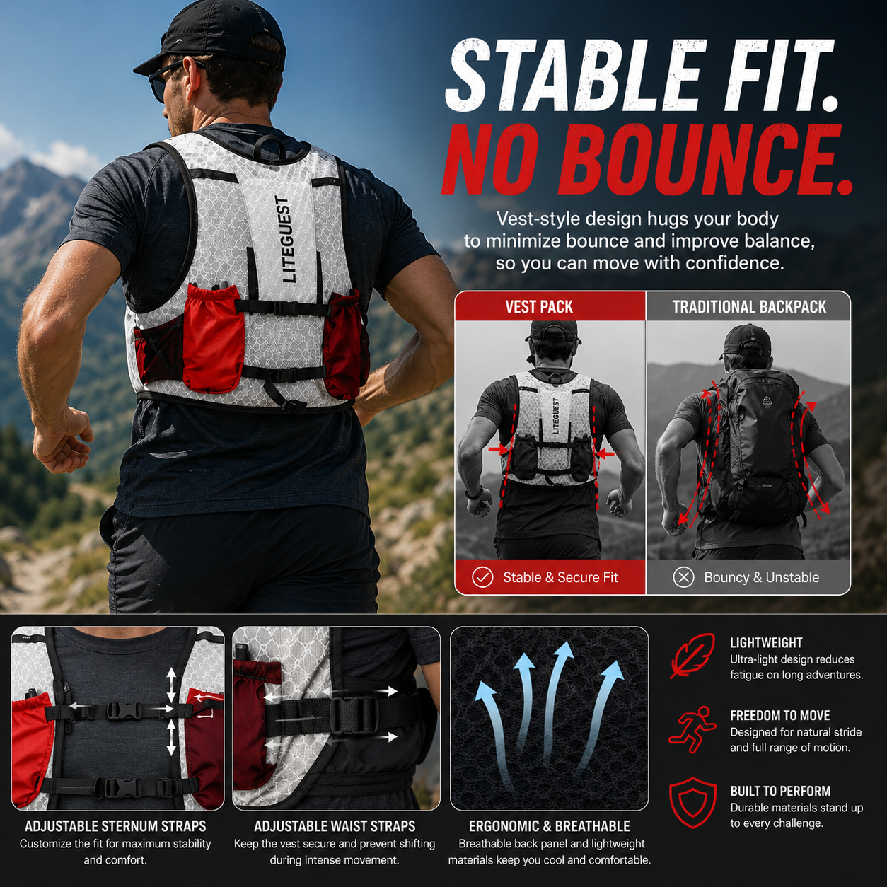 LITEGUEST Outdoor Hiking Vest Pack – Lightweight Multi-Sport Backpack