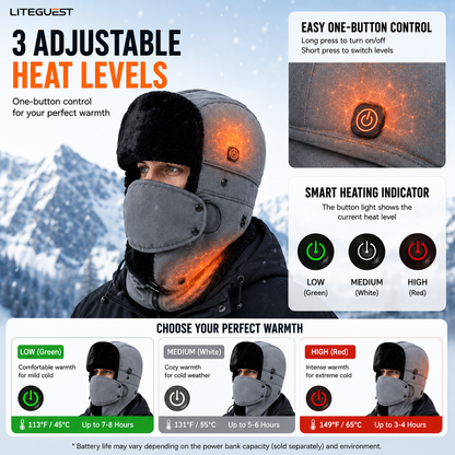 LITEGUEST Heated Trapper Hat – USB Rechargeable Winter Hat for Outdoor