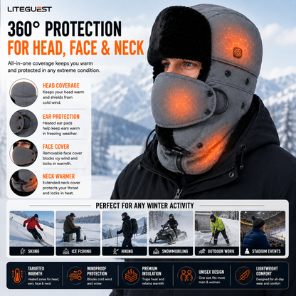 LITEGUEST Heated Trapper Hat – USB Rechargeable Winter Hat for Outdoor