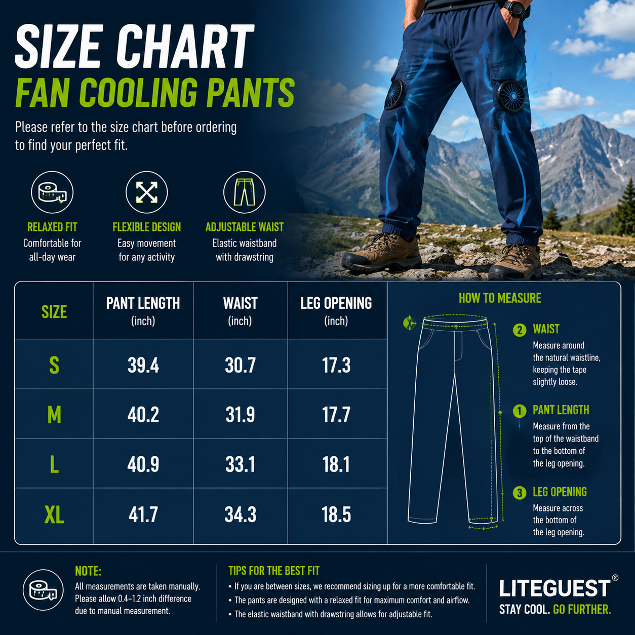LITEGUEST Smart Air-Conditioned Fan Cooling Pants – USB Dual Fans