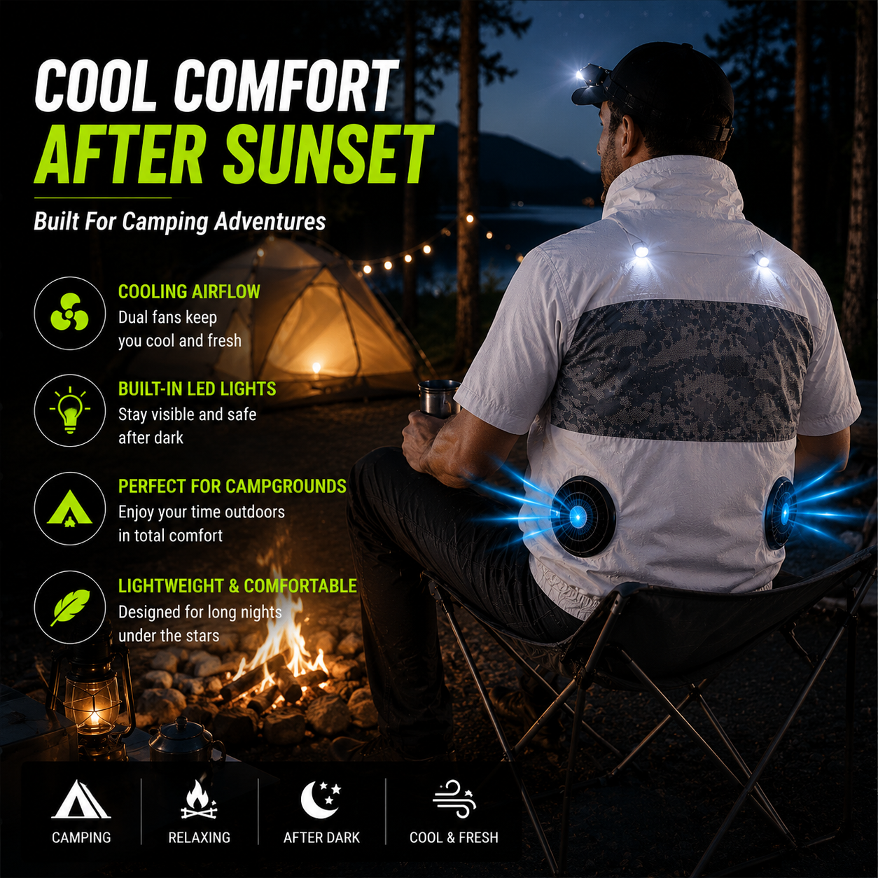 LITEGUEST LED Cooling Fan Jacket – Night Fishing & Outdoor Summer Gear