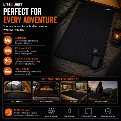 LITEGUEST USB Heated Sleeping Pad Camping Tent Mat for Cold Weather