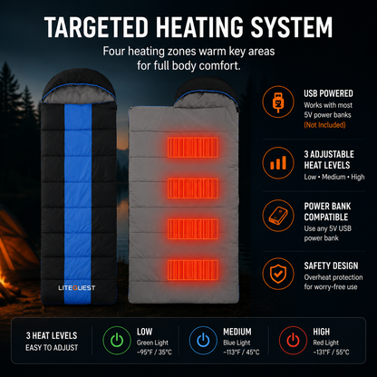 LITEGUEST Winter Heated Single Sleeping Bag 5V Electric Camping Gear