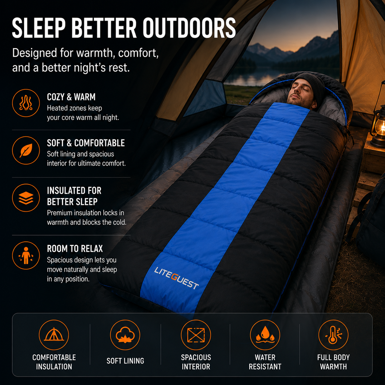 LITEGUEST Winter Heated Single Sleeping Bag 5V Electric Camping Gear