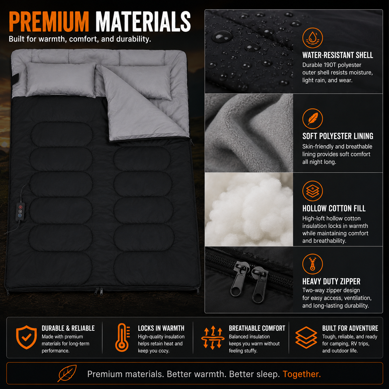 LITEGUEST Heated 2-Person Sleeping Bag | Double Camping Sleeping Bag