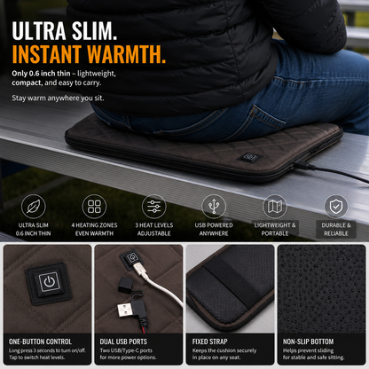 LITEGUEST Heated Seat Cushion Portable Warmth for Outdoor Use