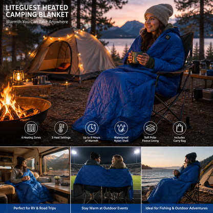 LITEGUEST Heated Camping Blanket Polar Fleece Waterproof USB-Powered