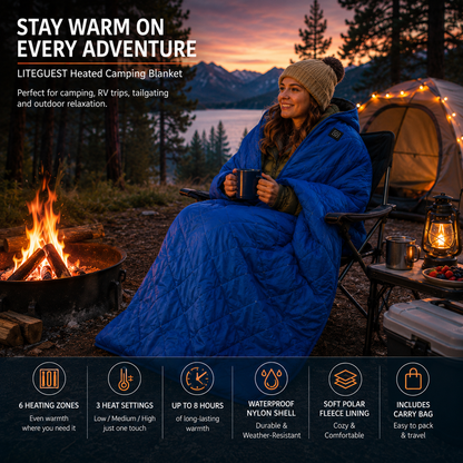 LITEGUEST Heated Camping Blanket Polar Fleece Waterproof USB-Powered