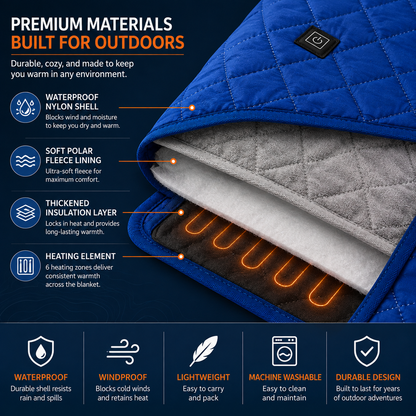 LITEGUEST Heated Camping Blanket Polar Fleece Waterproof USB-Powered