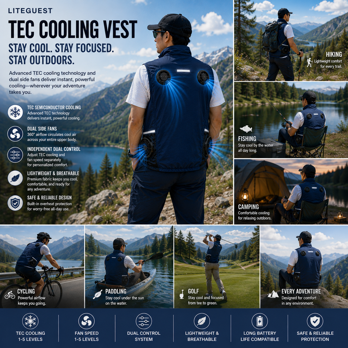 LITEGUEST Wearable Cooling Vest – TEC + Turbo Fan Active Cooling